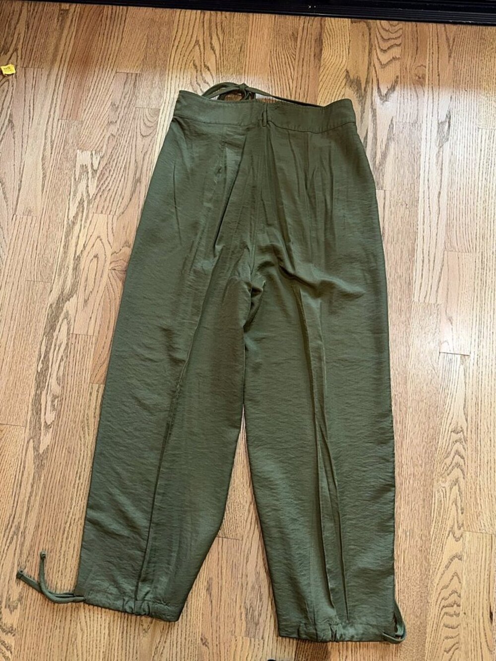 Tiny Anthropologie Olive Satin Tie Belt Pants Drawstring Ankle Size M